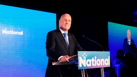 National Party leader Christopher Luxon gives a victory speech on election night