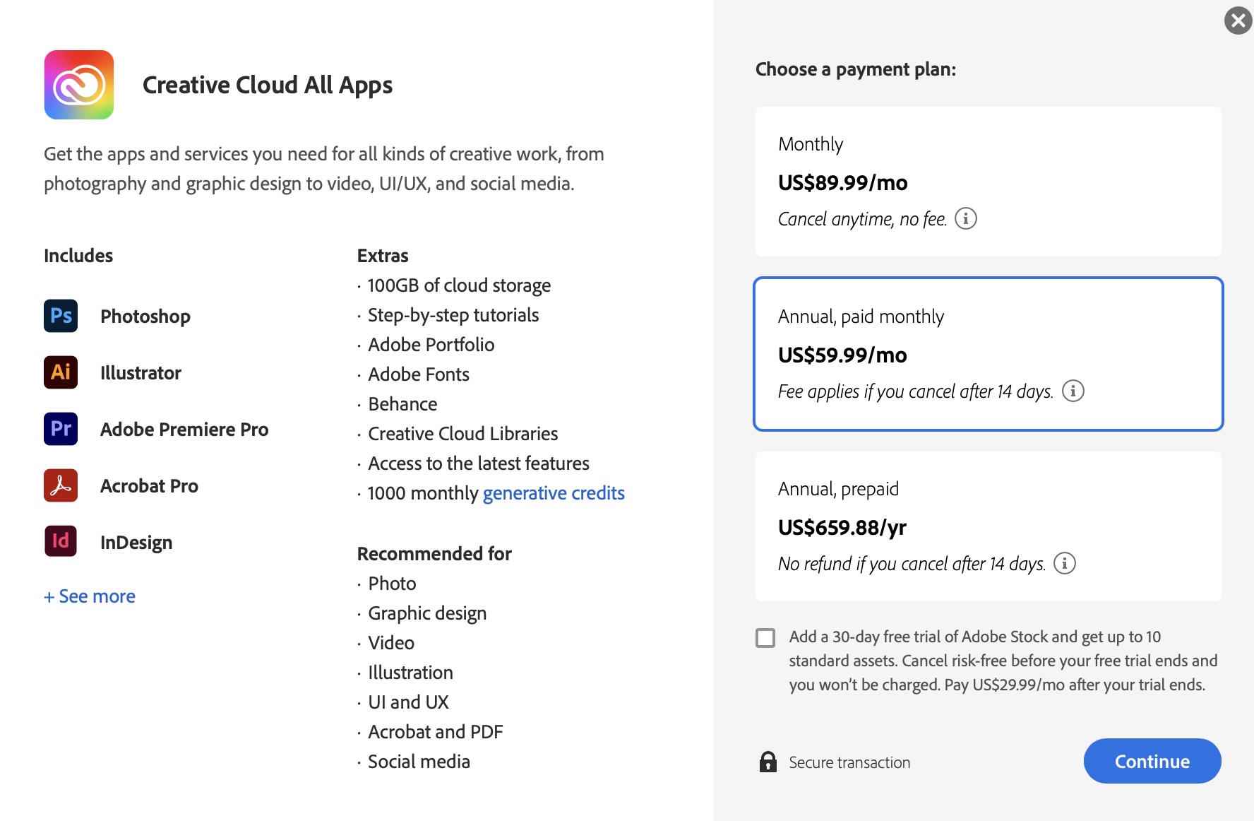 Adobe Creative Cloud subscription charges