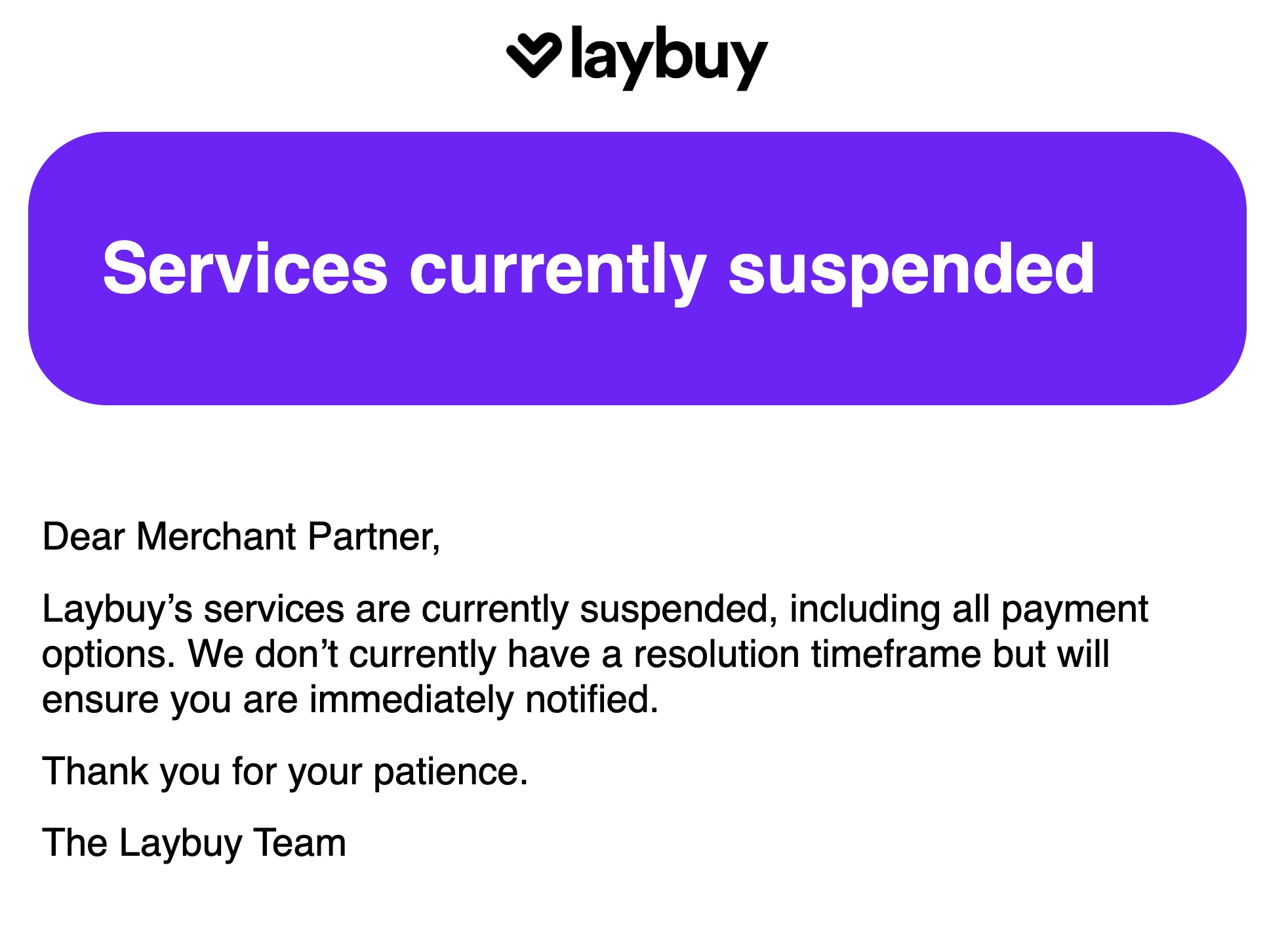 Laybuy email to merchants