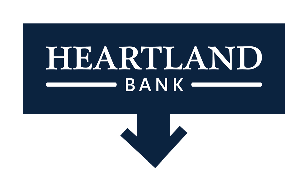 Heartland Bank logo, with down arrow