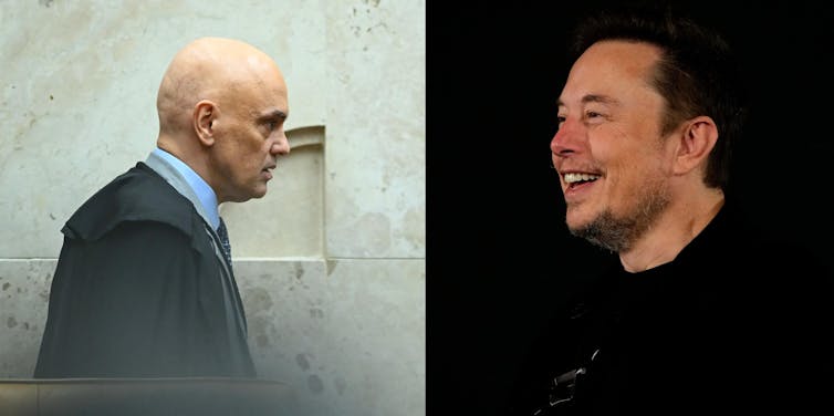 Brazil’s Supreme Court Justice Alexandre de Moraes faces off against X’s Elon Musk. Ton Molina/NurPhoto via Getty Images / AP Photo/Kirsty Wigglesworth