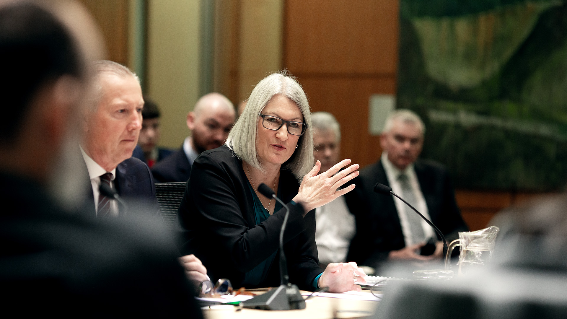 ANZ board chair Scott St John and chief executive Antonia Watson answer questions at a Parliament banking inquiry 