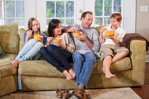 Family on sofa