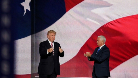 Trump and Pence in front of US flag