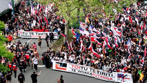 Protesters walk down Lambton Quay