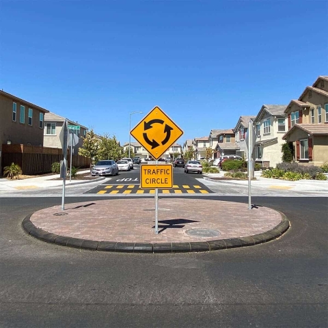 Roundabout on road