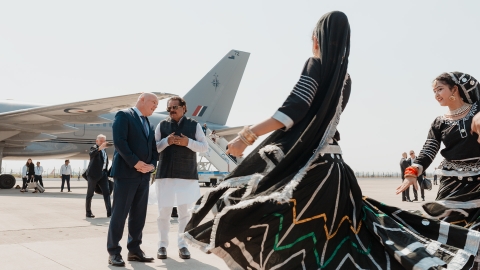 Christopher Luxon is welcomed to India by dancers and a Minster of State 